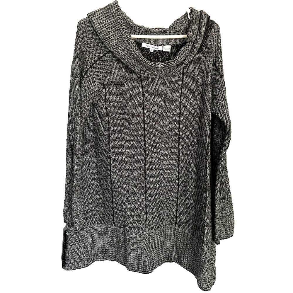 Eight Eight Eight Sweater Womens L Black Gray Cowl Neck Tunic Cotton Marled NWT